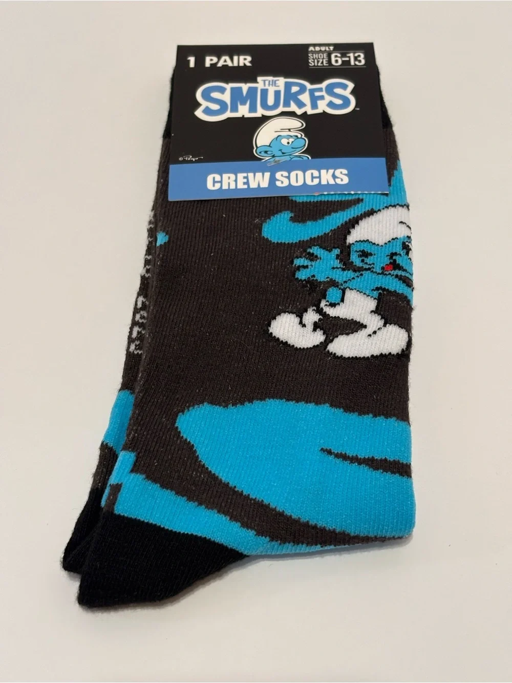 The Smurfs Adult Size 6-13 Graphic Crew Socks / 1 Pack / Blue Novelty